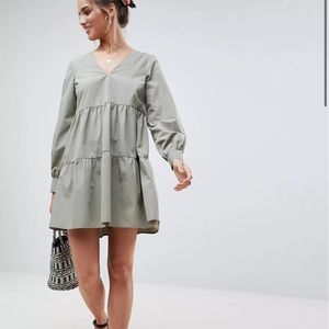 Cotton Tiered Mini Smock Dress